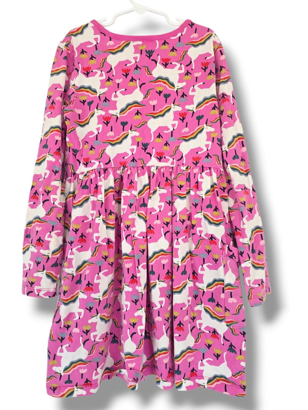 Hanna Andersson Girls 10 Long Sleeve Rainbow Unicorn Pink Playground Dress